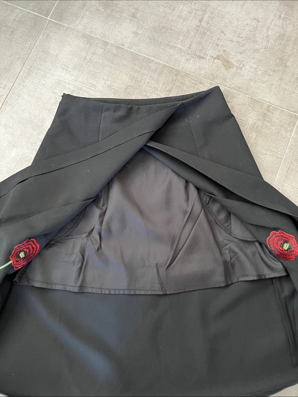 Chicwish Black A-Line Skirt with Red Floral Embroidery - Picture 4 of 7